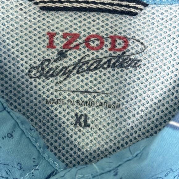 IZOD Sunfaster Fishing Shirt XL Blue Marlin Short Sleeve Performance Button Down - Picture 8 of 11